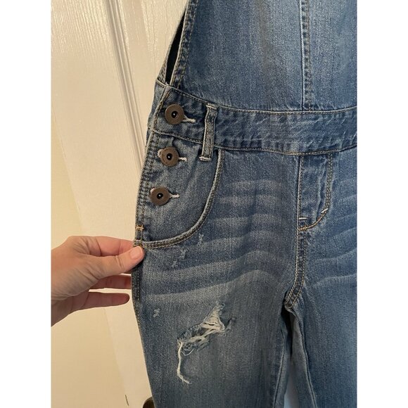 American Rag Junior's Size 3 Jeans Distressed Medium Wash Denim Overalls - Picture 2 of 7